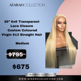 Ready to Ship Crown 26" 6×6 Transparent Lace Closure Virgin 613 Straight Hair